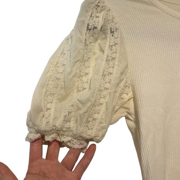 J.Crew Vintage rib top with lace puff sleeves XXS - Picture 11 of 14